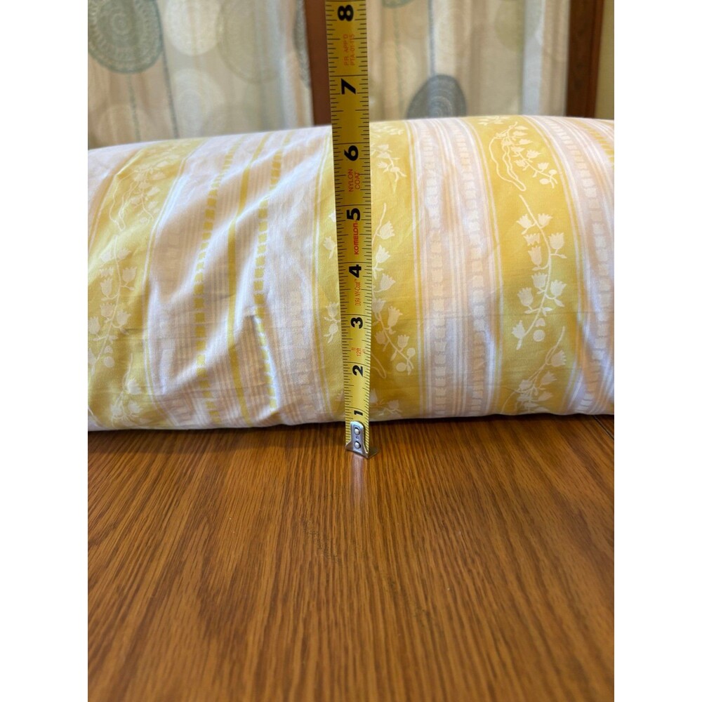 Vtg feather down pillow Harris bluprint ticking floral yellow stripes queen - Picture 6 of 7